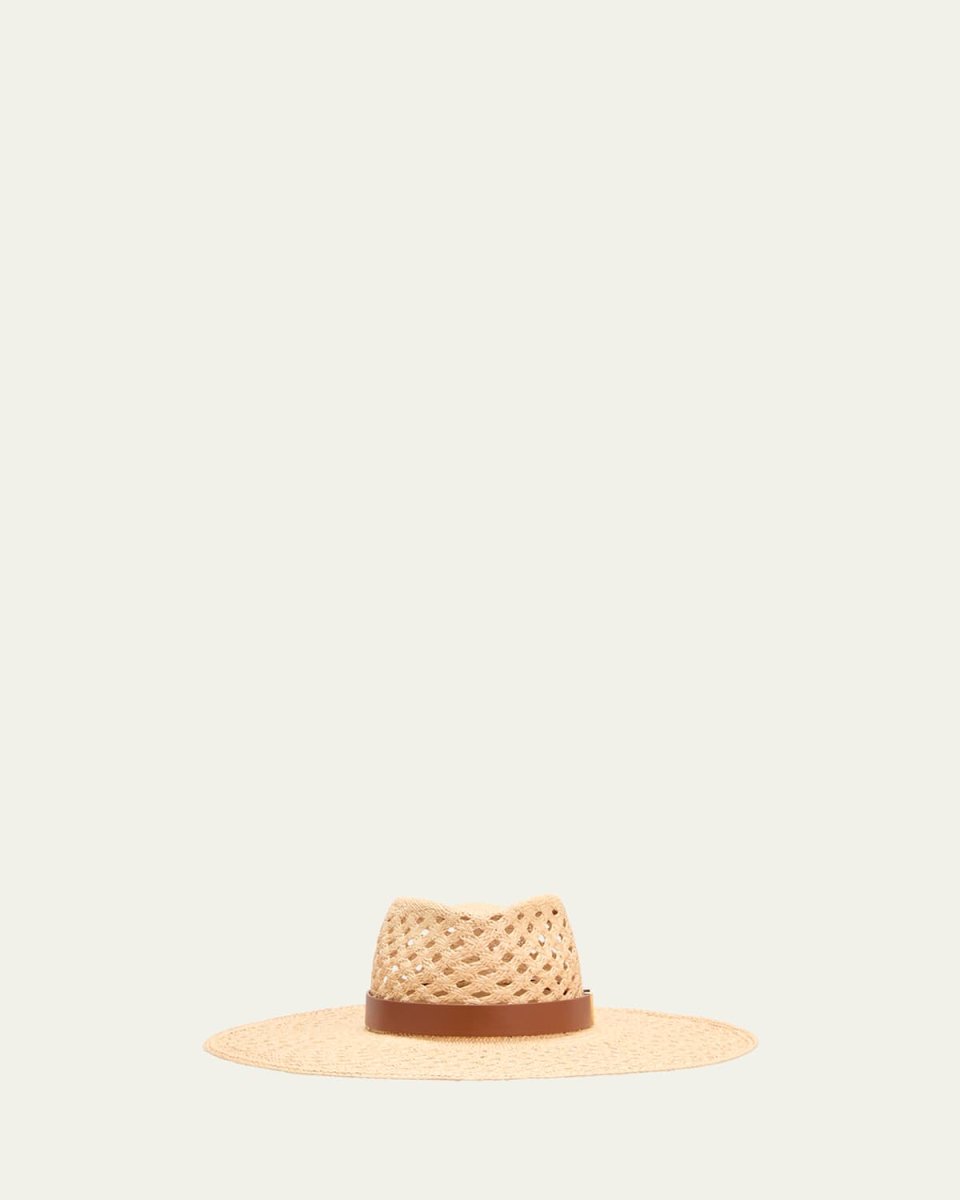 V-Signature Panama Hat With Leather Band